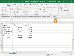 previous version of an excel file