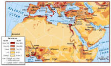 What physical features and climates are in North Africa?