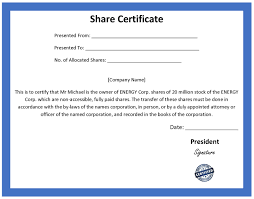 Ordinary Share Certificate Template