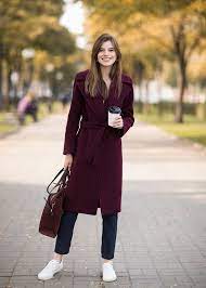 Burgundy Wool Wrap Coat Autumn Belted