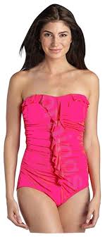 Jantzen Pink Ruffled Ruche 1 Piece Bandeau Swimwear Style No Jcss5403 One Piece Bathing Suit Size 10 M