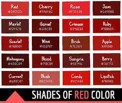 134 Shades Of Red Color With Names Hex