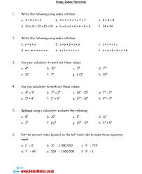 Index Notation Powers Free Worksheets