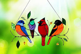 Stained Glass Hanging Bird Decoration