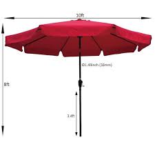 10 Ft Patio Umbrella Market Table Round Umbrella Outdoor Garden Umbrella W Red Crank And On Tilting