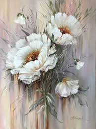 Large Flower Painting Abstract White
