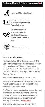 The redemption against the statement balance will be at the rate of 1 cashpoint Pramod On Twitter Hdfc Bank Infinia Credit Card Members Can Redeem Up To Maximum Of 70 Of Booking Value Through Reward Points Rest Will Have To Be Paid Via Credit Card Where