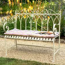 Metal Garden Bench Decorative Cream