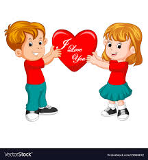 cartoon couple in love holding