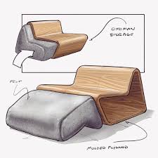 Molded Ply Chair With A Puzzle Piece Ottoman Sketched On
