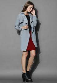 Textured Belted Trench Coat In Grey