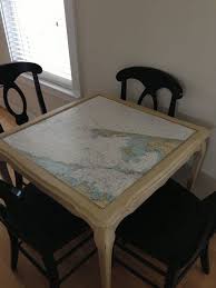 Vintage Square Table With Nautical Chart Map By