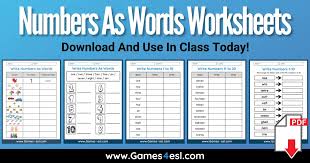 numbers as words worksheets games4esl
