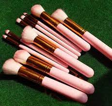 pink cosmetic makeup brush set