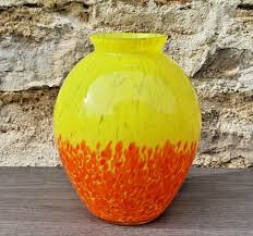 Antique Vase Glass Speckled Yellow And