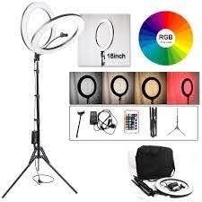 Led Ring Light 18inch Rgb 19 Colors Light Dimmable Selfie Ring Lamp Photographic Photo Studio Lighting With Tripod Phone Holder Photographic Lighting Aliexpress