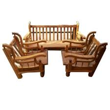modern 5 seater brown wooden sofa set