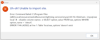 importing a site backup zip file
