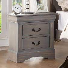 Antique Style Gray Solid Wood Bedside