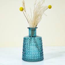 Blue Embossed Glass Vase Small