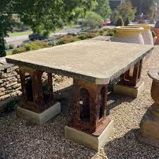 Large Yorkstone Table Top On Cast Iron