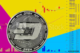 Coin Cryptocurrency Dash On Chart And Yellow Blue Neon