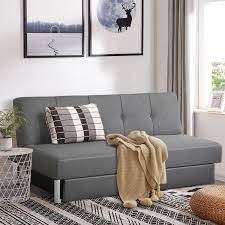 convertible futon sofa bed adjule couch sleeper with two drawers grey