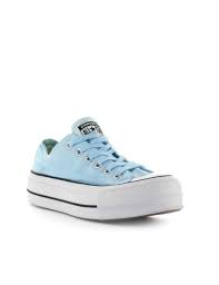 All Star Chuck Taylor Ox Light Blue Platform Sneaker In White
