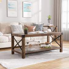 Coffee Table With Storage Shelf Grey Wash