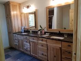 Our old hickory bathroom vanities are created specifically for you. Natural Rustic Hickory Cabinets With Cosmic Black Quartz Countertops Kitchen Cabinets In Bathroom Small Master Bathroom Rustic Hickory Cabinets