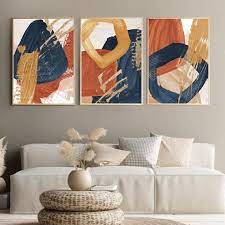 Oil Painting 3 Piece Wall Art Navy