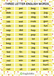 three letter english words for kids