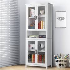 White Bookcase Storage Cabinet With 2