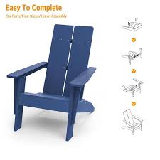 Joyesery Navy Blue Outdoor Plastic Adirondack Chair Patio Single Chair 300 Lbs For Deck And Balcony Multi Use