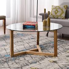 A wide variety of glass top wood base coffee table options are available to you, such as general use, design style, and material. Harper Bright Designs 36 In Oak Medium Round Glass Coffee Table Wf190112aal The Home Depot