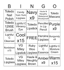m a c cosmetics bingo card