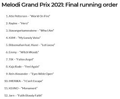 Tonight we get to find out another finalist of norwegian national selection, when the fifth heat of melodi grand prix 2021 takes place. Official Running Order For The Melodi Grand Prix 2021 Final Eurovision
