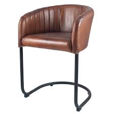 Glossy black bonded leather cushioned seat is easy to clean with a damp cloth. Industrial Cigar Brown Leather Dining Chair Mh21047 Ready To Buy Millmax Interiors Kitchen Chairs Dining Chairs