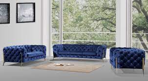 transitional blue velvet sofa set