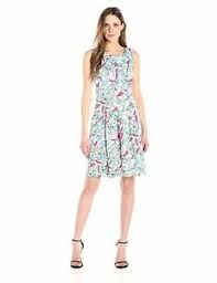 Details About Nine West Womens Stained Glass Floral Fit Flare Dress W Pleats At Bottom