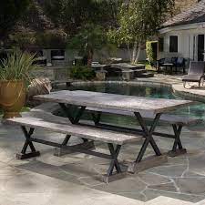 Noble House Numana 3 Piece Concrete Patio Dining Set In Gray And Black