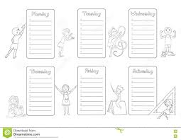 Kids Timetable Weekly Planner Coloring Page Vector Stock