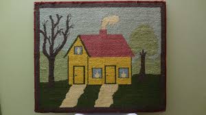 house with two paths antique hooked rug