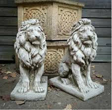 Pair Of Lion Statues Reconstituted