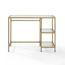 These clear glass desk are. Crosley Furniture 42 In Rectangular Gold Clear Writing Desk With Open Storage Cf6203 Gl The Home Depot