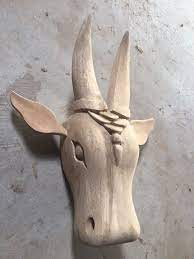 wooden cow head large nandi head wall