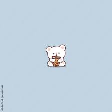 cute polar bear with bubble tea cartoon