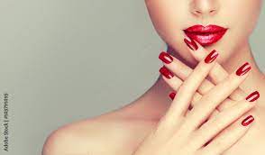 red manicure nails makeup and cosmetics