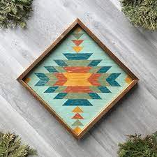 Rustic Wood Wall Art With Tribal Aztec