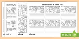 Jesus heals a blind man coloring page. Jesus Heals A Blind Man Differentiated Sequencing Worksheet